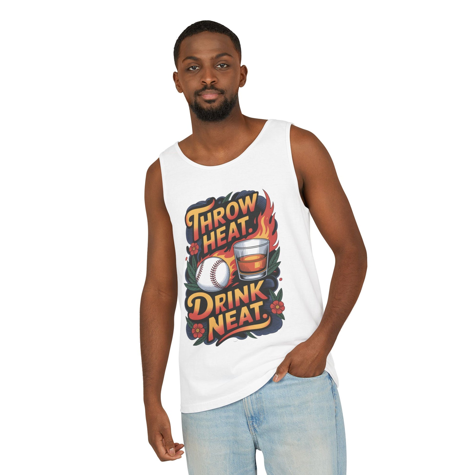 Throw Heat Drink Neat Tank Top | Bourbon and Baseball
