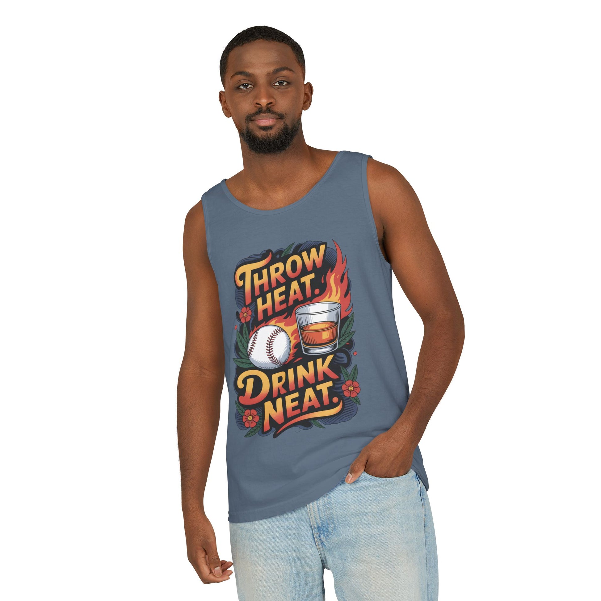 Throw Heat Drink Neat Tank Top | Bourbon and Baseball