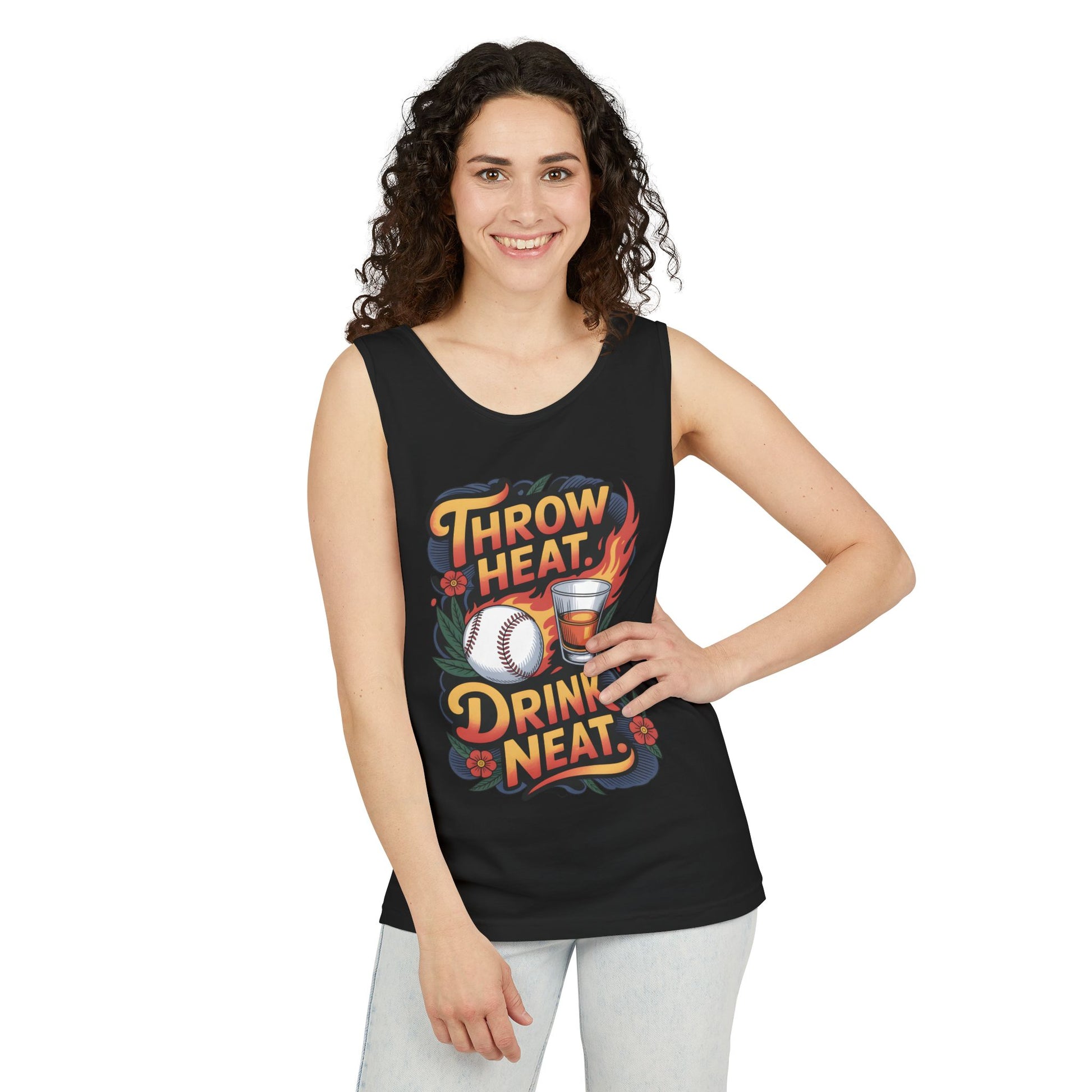Throw Heat Drink Neat Tank Top | Bourbon and Baseball
