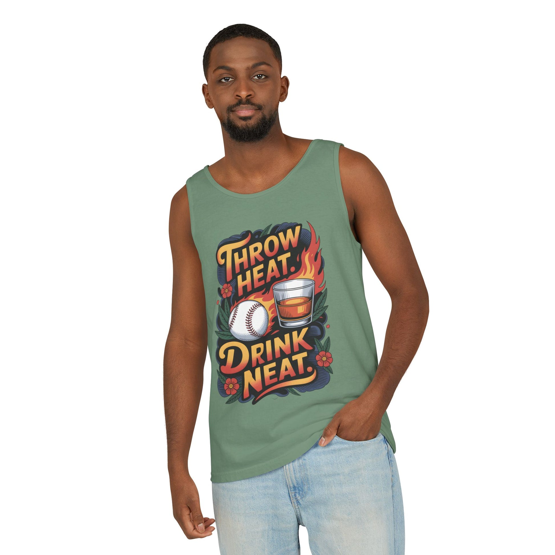 Throw Heat Drink Neat Tank Top | Bourbon and Baseball