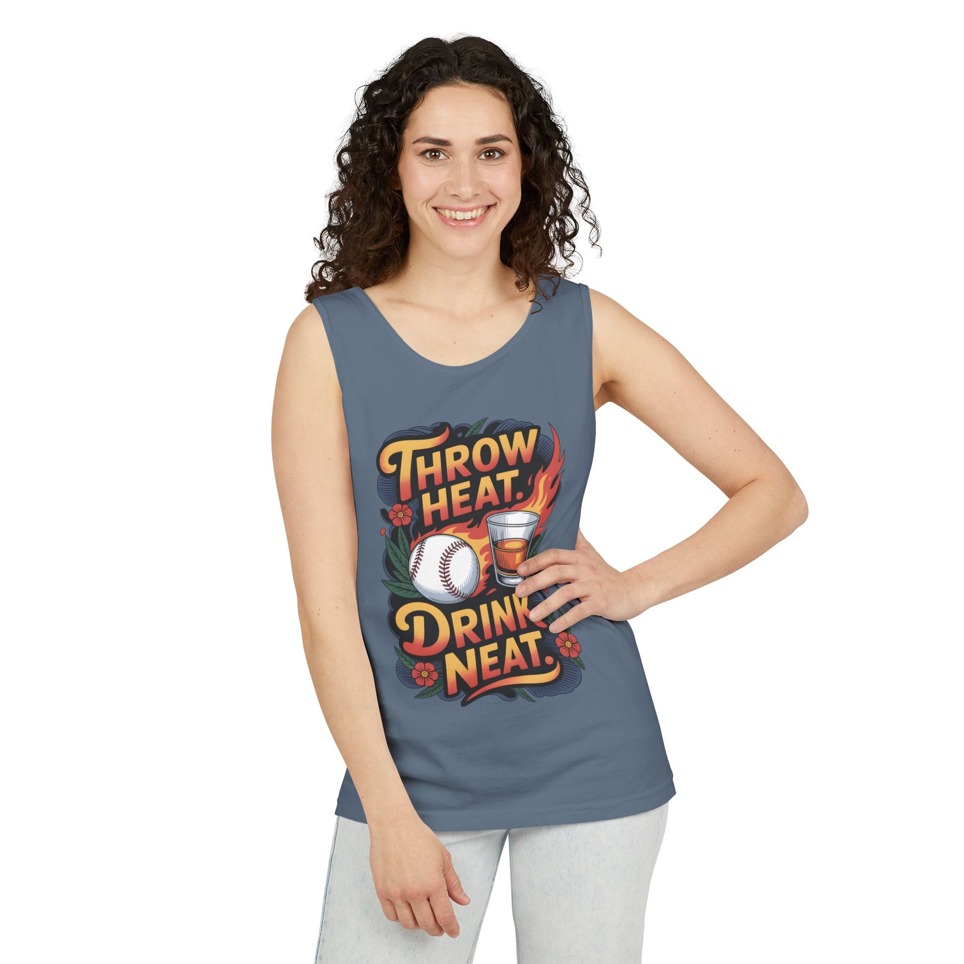 Throw Heat Drink Neat Tank Top | Bourbon and Baseball