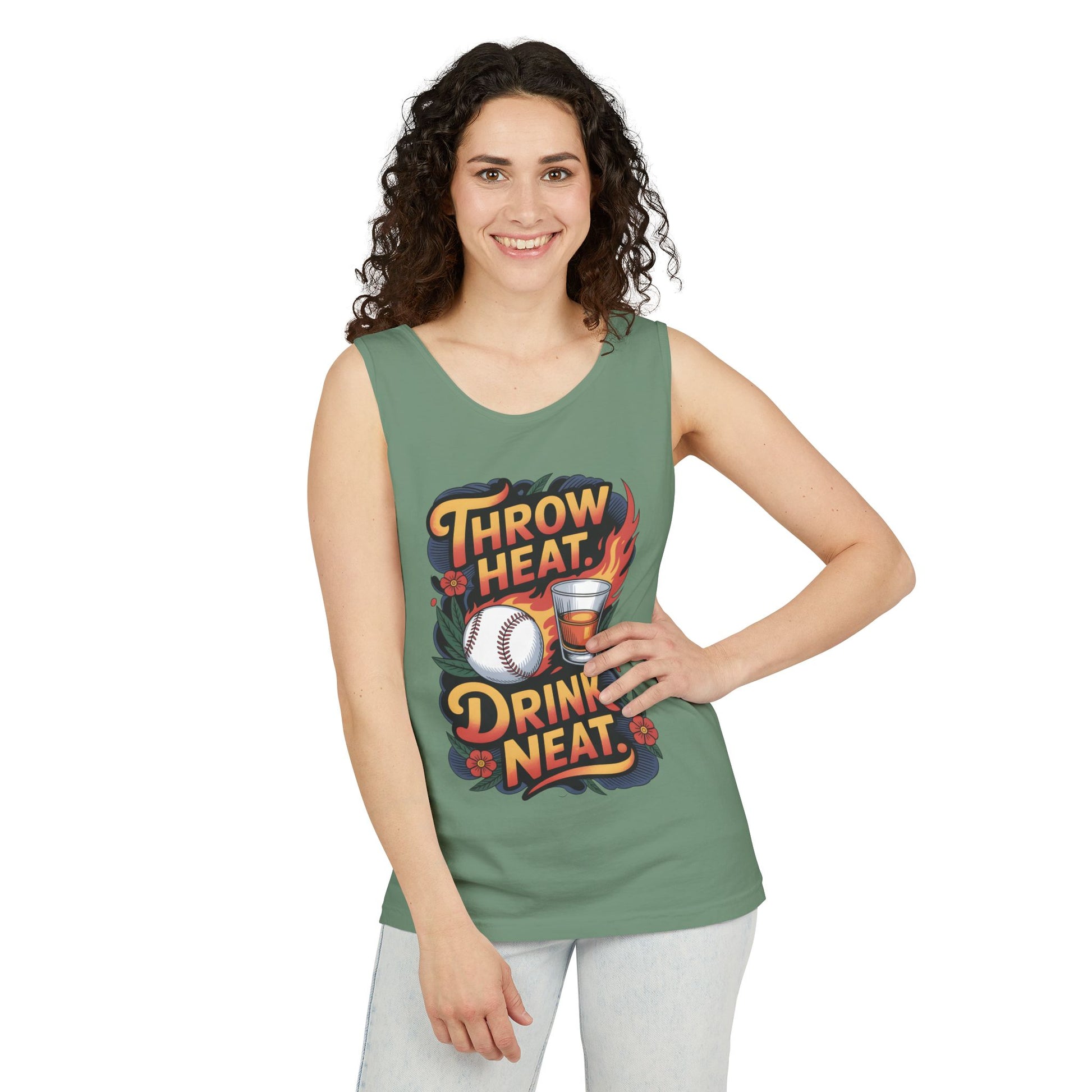 Throw Heat Drink Neat Tank Top | Bourbon and Baseball