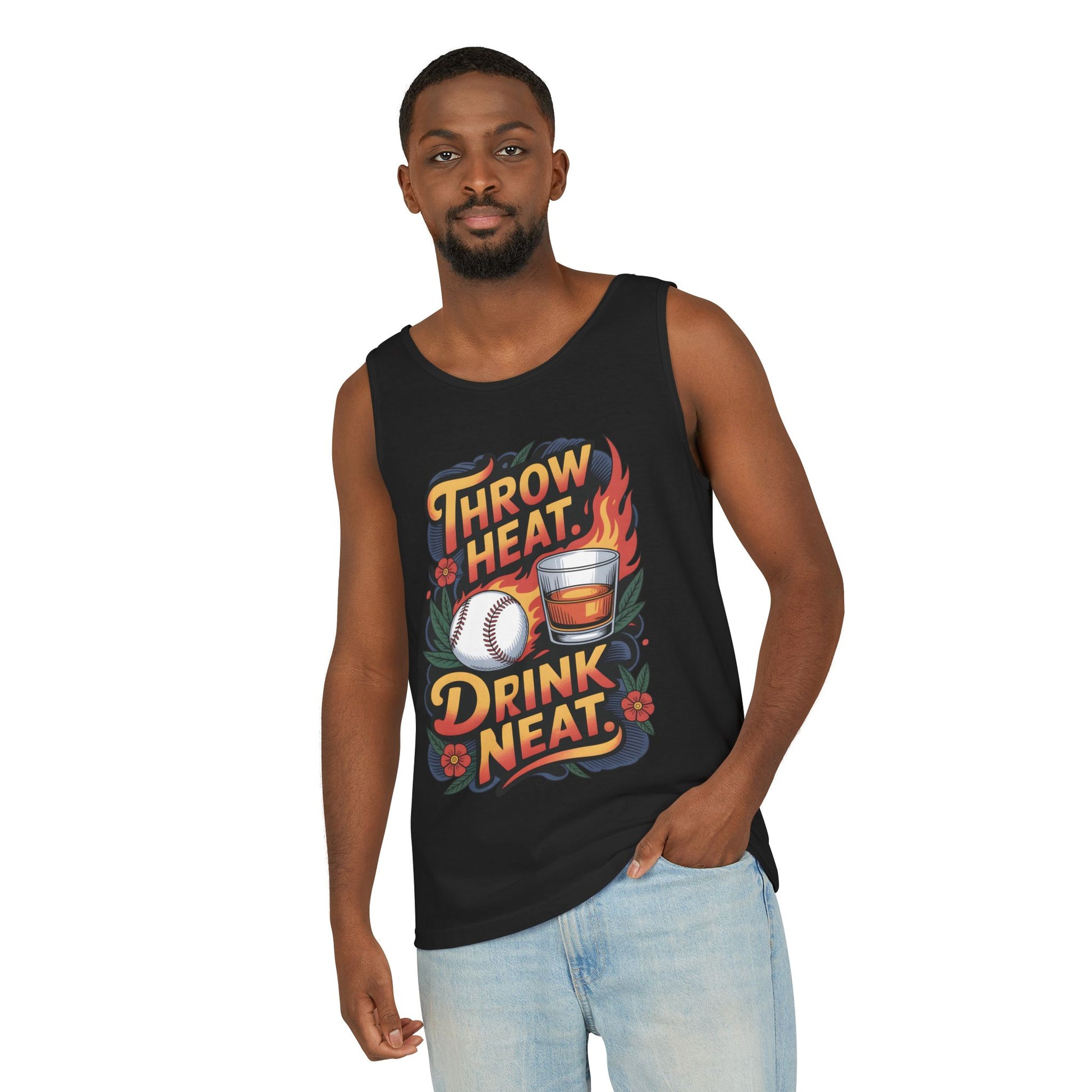 Throw Heat Drink Neat Tank Top | Bourbon and Baseball