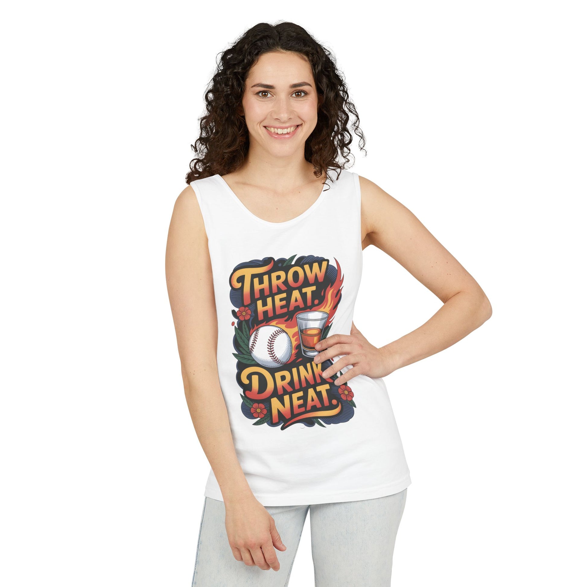 Throw Heat Drink Neat Tank Top | Bourbon and Baseball